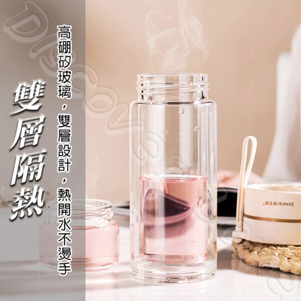 茶水分離 泡茶杯 雙層玻璃隔熱 泡茶杯 茶水分離杯 玻璃泡茶杯 保溫泡茶杯 隨身茶壺 隨身茶杯 濾茶杯 濾茶網 冷泡茶 綠茶 泡茶 冷泡茶 泡紅茶 紅茶：圖片 5