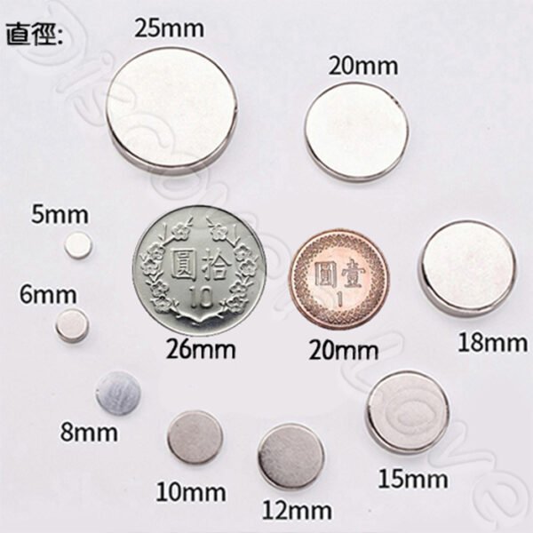 超強強釹鐵硼強磁 1-30mm  圓形強磁 強力磁鐵 超強力吸鐵 迷你磁鐵 DIY磁鐵 文具 教具 科學實驗 N38強磁：圖片 2