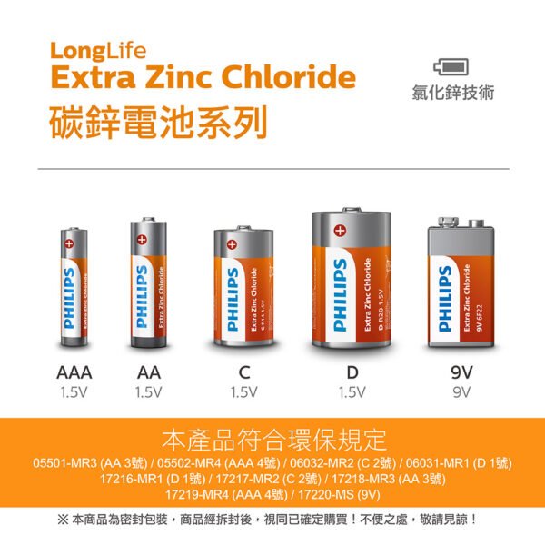 【飛利浦 原廠正品】碳鋅電池 1號 2號 3號 4號 9V電池 一號電池 二號電池 三號電池 四號電池  AAA電池：圖片 4